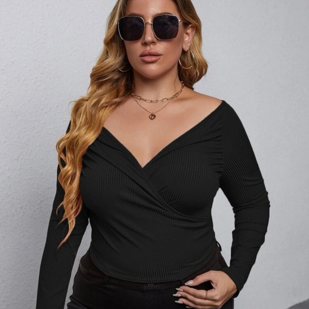 Ribbed Knit Surplice Neck Top 2X NWT